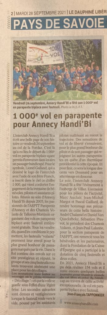 Dauphiné Libéré 2021-09-28 Annecy Handibi